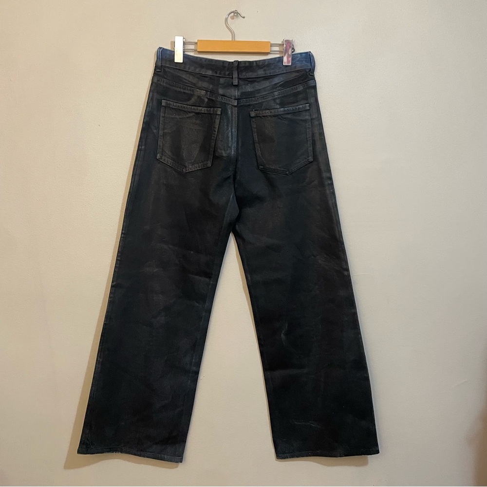 H&M Edition Blue Denim Wide Leg Jeans with Black Wax Coating – Size 4 Like New - Picture 7 of 16